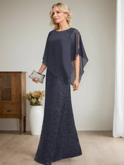 Sheath/Column Scoop Floor-Length Chiffon Lace Mother of the Bride Dress With Sequins Beading