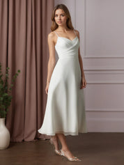 White A-Line V-Neck Pleated Crinkle Chiffon Wedding Dress