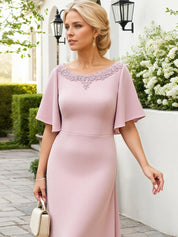 Sheath/Column Stretch Crepe Scoop Neck Floor Length Mother of the Bride Dress