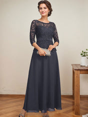 A-line Scoop Illusion Ankle-Length Chiffon Lace Mother of the Bride Dress With Rhinestone Beading