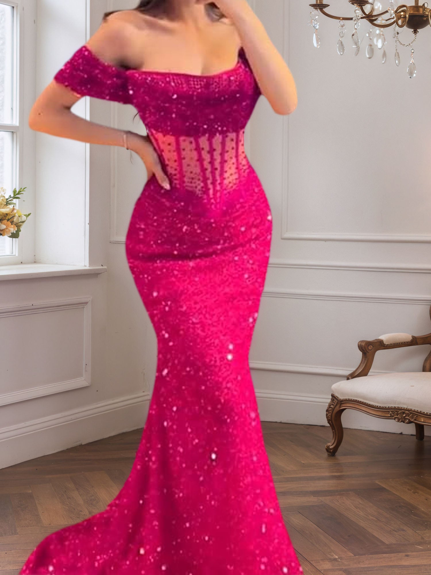 Trumpet/Mermaid Off The Shoulder Sequin Long Prom Dress