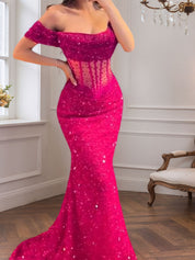 Trumpet/Mermaid Off The Shoulder Sequin Long Prom Dress