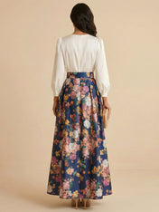 White A-Line Long Sleeves Satin Two-piece Print Floral Mother of the Brides dress