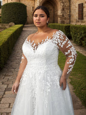 Long Sleeves White Bridal Gowns Plus Size Applique Wedding Dresses 2026