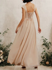 Pink Classic Square Neck Sleeveless A-Line Maxi Dress
