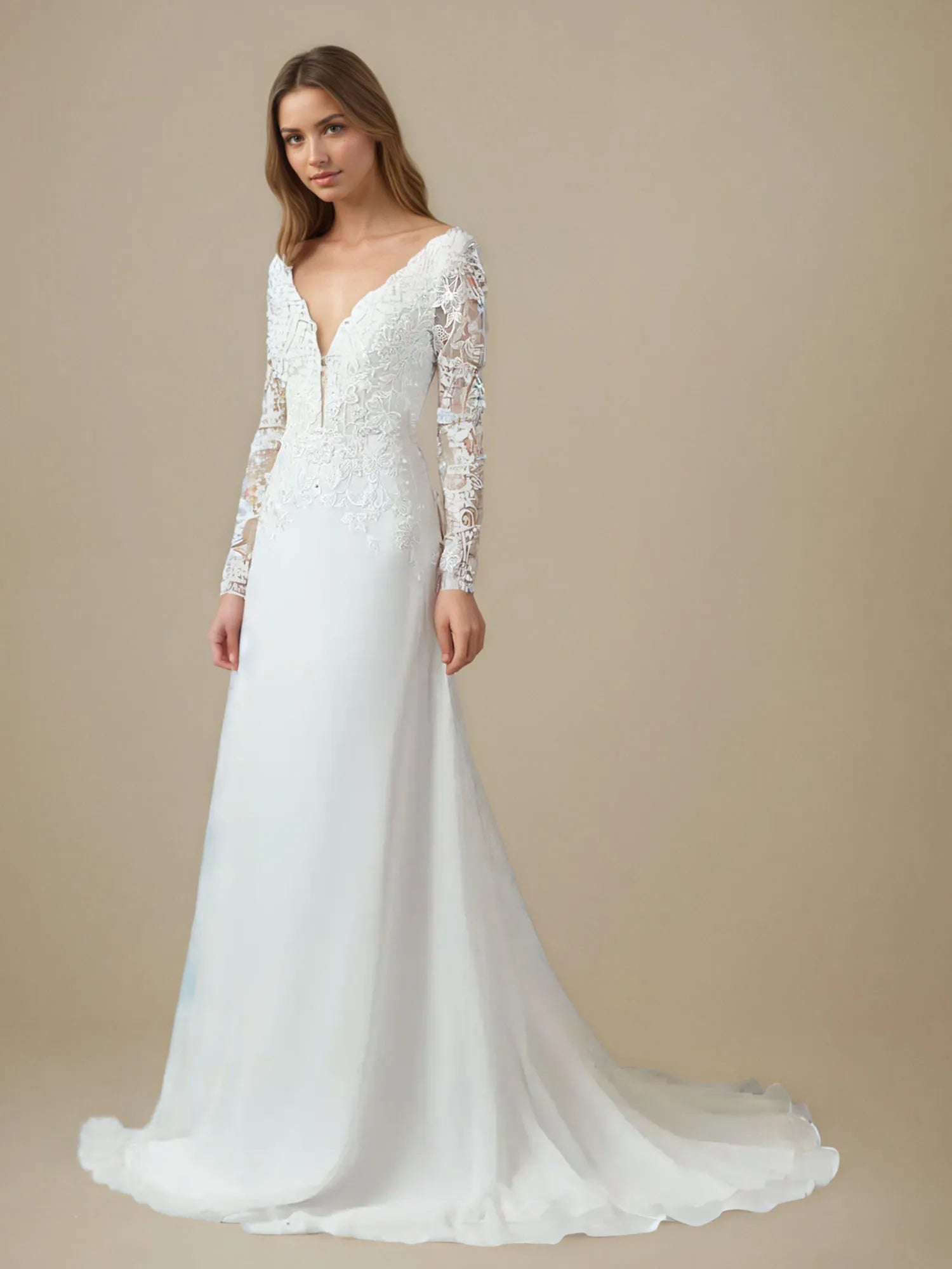 White A-Line V-Neck Sequins Chiffon Wedding Dress