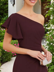 Mother Wedding Guest Dress Brown One Shoulder Ruffle Maxi Dress