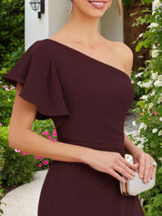 Mother Wedding Guest Dress Brown One Shoulder Ruffle Maxi Dress