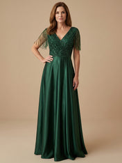 Tassel V Neck A Line Sparky Sequins Mother of the Brides Dresses for Women