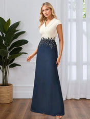 A-line V Neck Floor-Length Chiffon Evening Dress With Lace Appliques