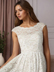 White A-Line Knee-Length Lace Wedding Dress
