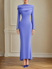 Elegant Purple Dress Long Sleeves Round Neck Ankle Length Dress
