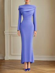 Elegant Purple Dress Long Sleeves Round Neck Ankle Length Dress