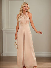 Jumpsuits Halter Floor-Length Satin Wedding Dress