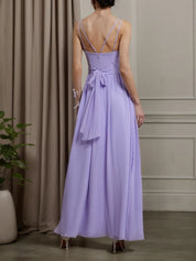 Lavender Purple Chiffon Spaghetti Gallus A-Line Gown Bridesmaid Dress