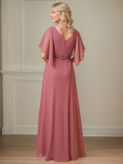 A Line Chiffon Floor Length Mother of the Bride Dress with Appliques
