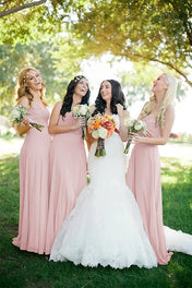 A Line Sweetheart Chiffon Floor Length Pleated Bridesmaid Dresses