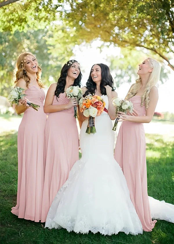A Line Sweetheart Chiffon Floor Length Pleated Bridesmaid Dresses