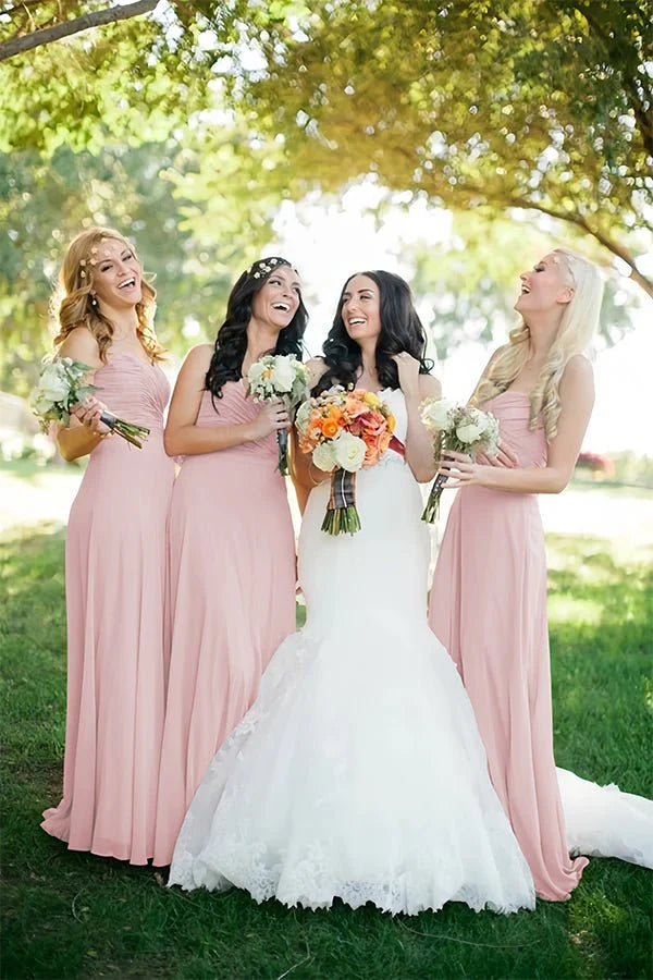 A Line Sweetheart Chiffon Floor Length Pleated Bridesmaid Dresses