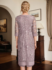 Sheath/Column Scoop Knee-Length Chiffon Mother of the Bride Dress With Pleated Sequins