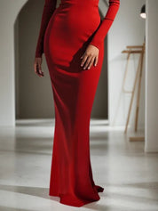 Red 3D Floral Long Sleeve Sheath Maxi Dress