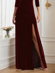 Formal Velvet Dress Burgundy Square Neck Maxi Mother of the Bride Dress