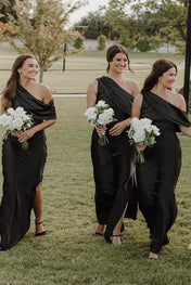 Sheath/Column Slit Ankle Length Bridesmaid Dresses with One Shoulder