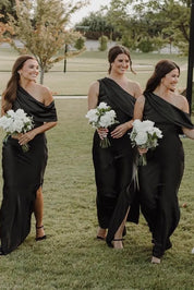 Sheath/Column Slit Ankle Length Bridesmaid Dresses with One Shoulder
