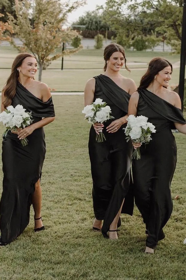 Sheath/Column Slit Ankle Length Bridesmaid Dresses with One Shoulder