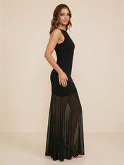 Sleeveless High Neck Sheer Mesh Insert Mermaid Gown Evening Dress