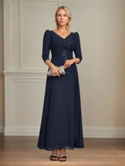 A-line V-Neck Ankle-Length Lace Chiffon Mother of the Bride Dress With Pleated Sequins