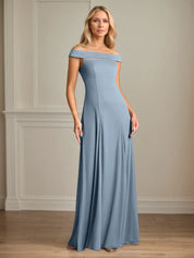 A Line Off the Shoulder Floor Length Chiffon Mother Of the Bride Dress With Pleated