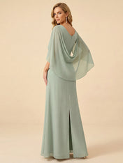 Sage Green Chiffon Beaded Mother of the Bride Dress with Cape Sleeves