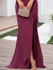Wedding Guest Dress Purple Cold Shoulder Square Neck Slit Maxi Dress