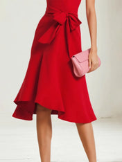 Cocktail Party Red V Neck Lace Up Knee Length Dress