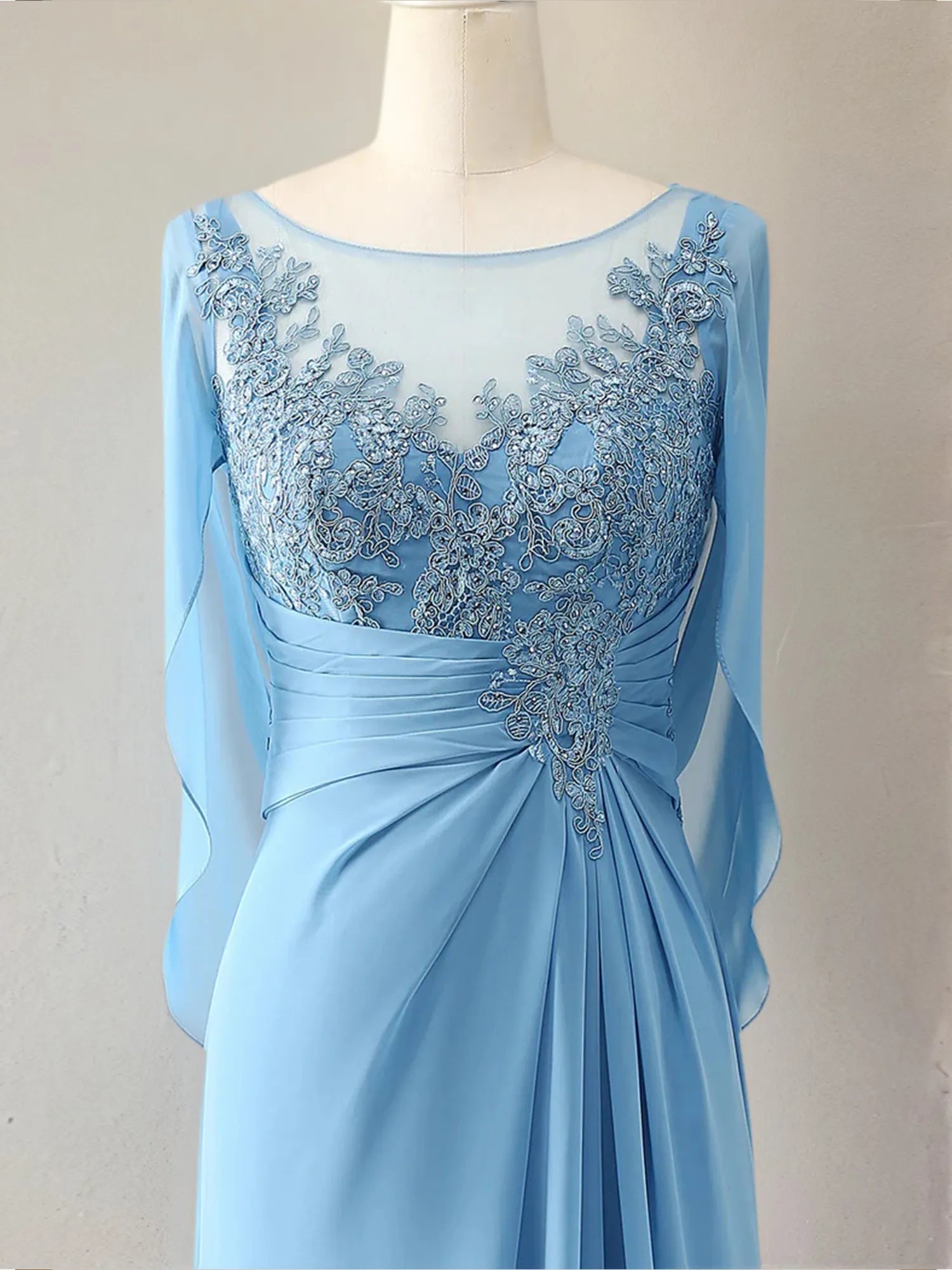 Trumpet/Mermaid Scoop Neck 1/2 Sleeve Chiffon Mother of the Bride Dress With Beadings