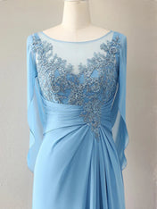 Trumpet/Mermaid Scoop Neck 1/2 Sleeve Chiffon Mother of the Bride Dress With Beadings