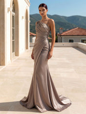 Evening Dress Wisteria Long Sleeves One Shoulder Pleat Maxi Dress