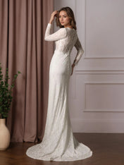 White Sheath V-Neck Tulle Wedding Dress