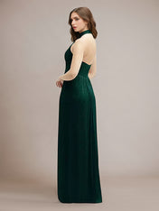 Sheath/Column Halter Neck Sleeveless Floor Length Bridesmaid Dress