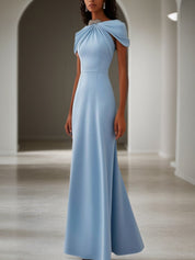 Wedding Guest Formal Dress Light Blue Crystal Embellished Maxi Dress