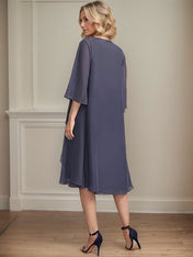 A-line Scoop Knee-Length Chiffon Mother of the Bride Dress With Beading