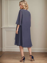 A-line Scoop Knee-Length Chiffon Mother of the Bride Dress With Beading