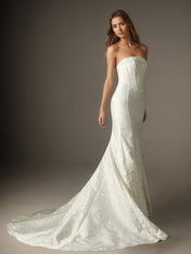 White Mermaid Strapless Floral Jacquard Wedding Dress
