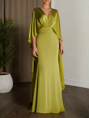 Formal Evening Dress Green V Neck Maxi Dress