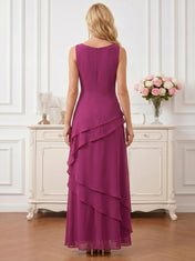 Round Neck Tiered Chiffon A-Line Mother of the Bride Dress with Matching Bolero Jacket