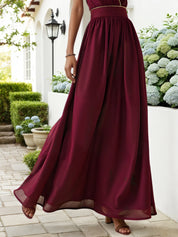 Wine Red Rhinestone Classic V Neck Sleeveless A-Line Maxi Dress