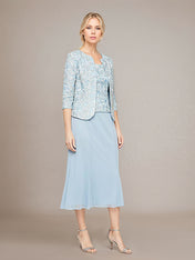 Sheath/Column Chiffon Square Neck Sleeveless Tea Length Mother of the Bride Dress