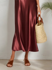 Formal Wedding Guest Satin Dress Spaghetti Straps Midi Dress