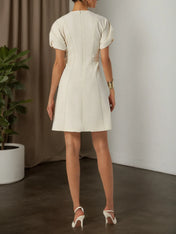 White Lyocell Cotton Crew Neck Short Sleeve Raglan Sleeves A-Line Midi Dress